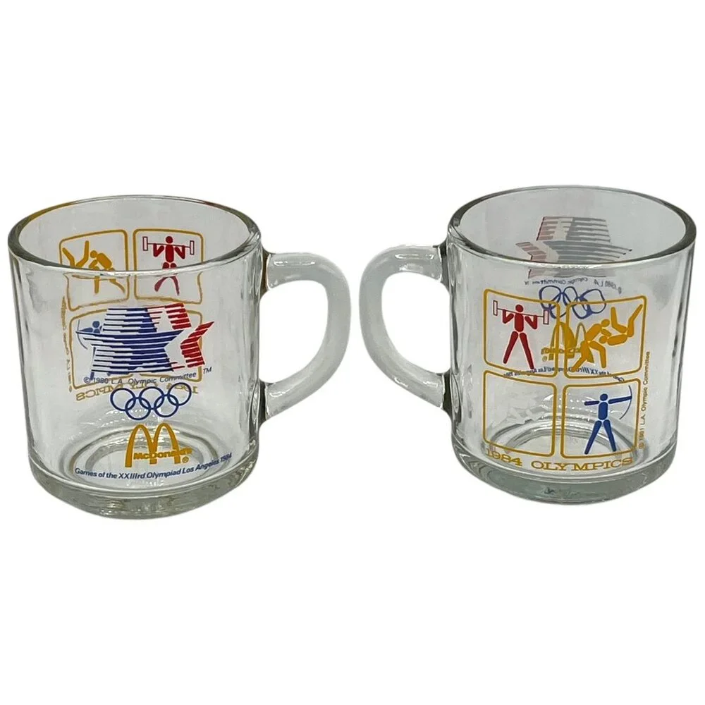 Pair of 1984 McDonalds Olympic Glass Mugs LA Olympic Committee Logo Sports Icons - Picture 8 of 8